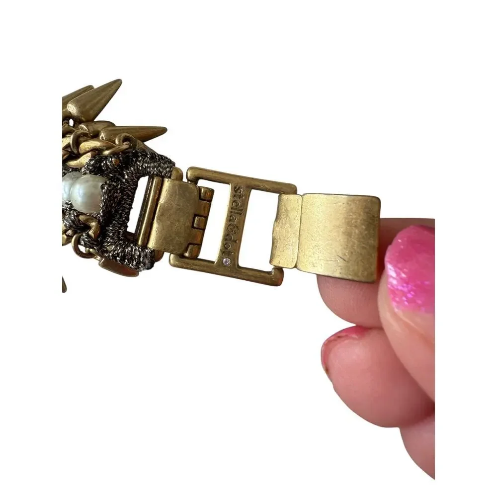 Stella & Dot Gold Tone Pearl Drop Spiked Jacinthe Bracelet